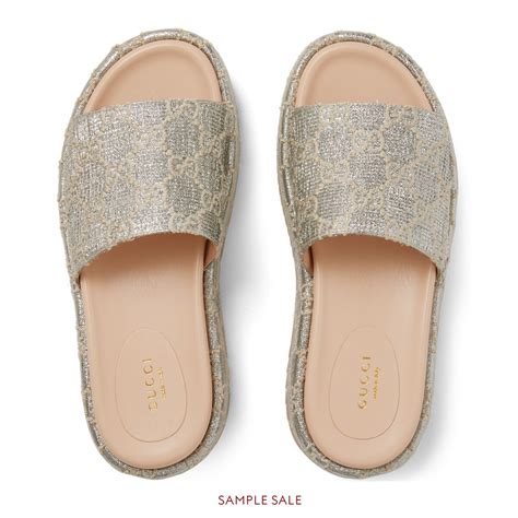 gucci lamé slide silver|Gucci ladies slides.